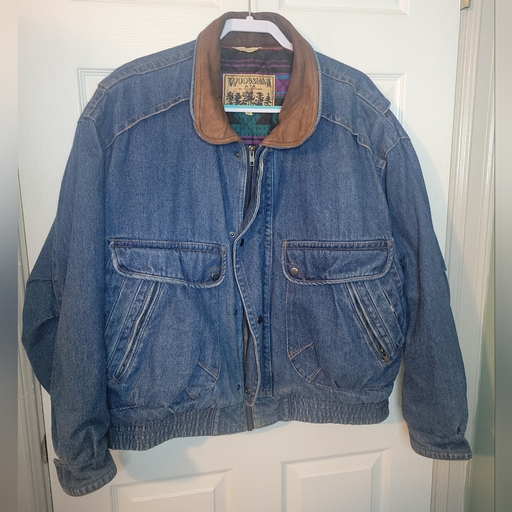 Vintage Denim Jacket Woodsman ATA All Terrain Apparel Denim XL Flannel Lined
